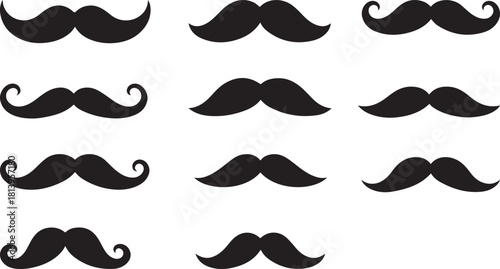 Man Moustache Silhouettes Set – Vintage, Classic, Hipster Beard Styles Vector Collection.