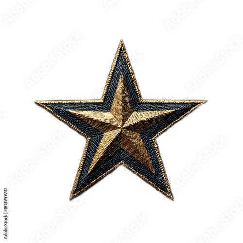 Detailed Isolated Single Star Badge on a Contrasting Background with Elegant Stitching and Artistic Design Elements for Creative Projects
