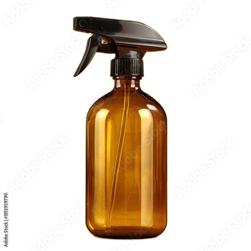 Single Amber Spray Bottle Isolated on a Contrasting Background Perfect for Cleaning or Personal Care Use