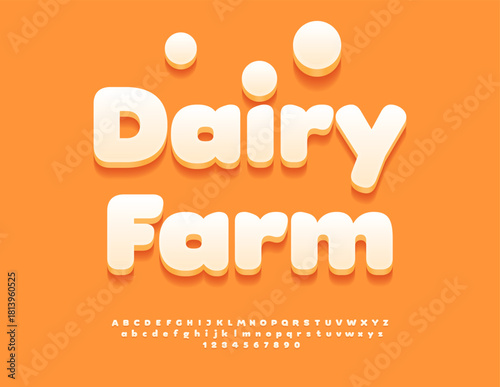 Vector Business sign Dairy Farm. Modern White Font. Trendy style Alphabet Letters and Numbers set