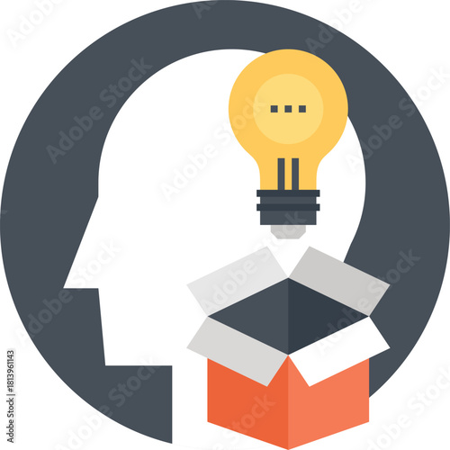 think outside the box flat web icon concept