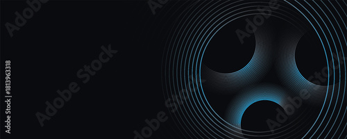 Blue abstract background with circular lines, technology futuristic template. Vector illustration