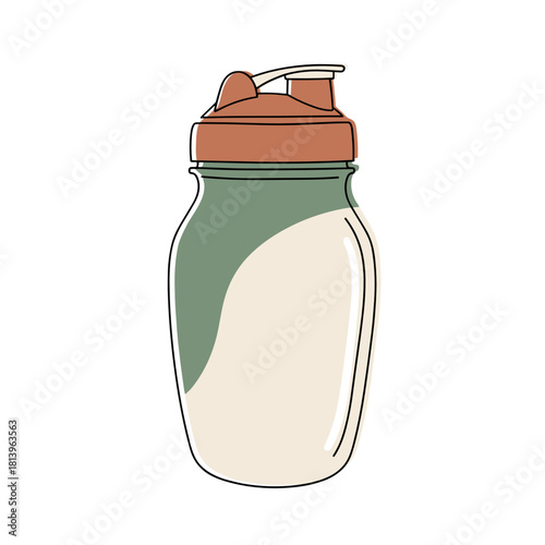 Protein shaker bottle in green and white color with lid  