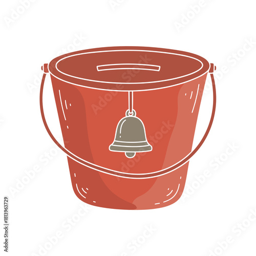 Red donation bucket with bell symbolizing charity and giving  