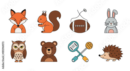 Cartoon animal collection illustrations various wildlife and objects design