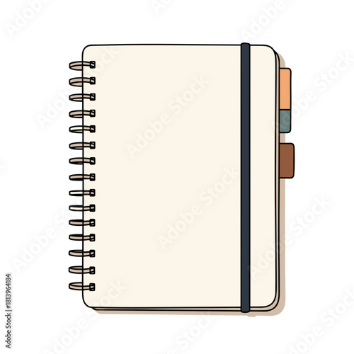Blank spiral notebook with tabs and black elastic band  