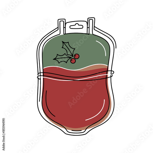 Christmas-themed blood donation bag with holly decorations  