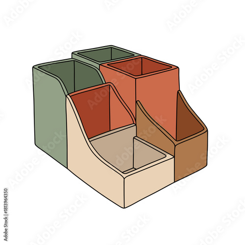 Desk organizer with compartments in earthy colors and modern design  