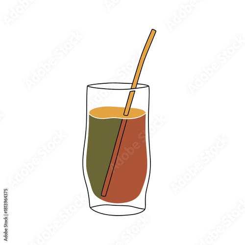 Cocktail in glass with golden straw and layered colors  