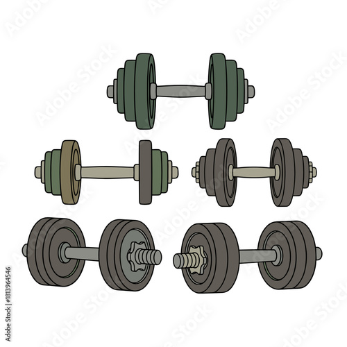 Dumbbells in various designs and weights for gym training  