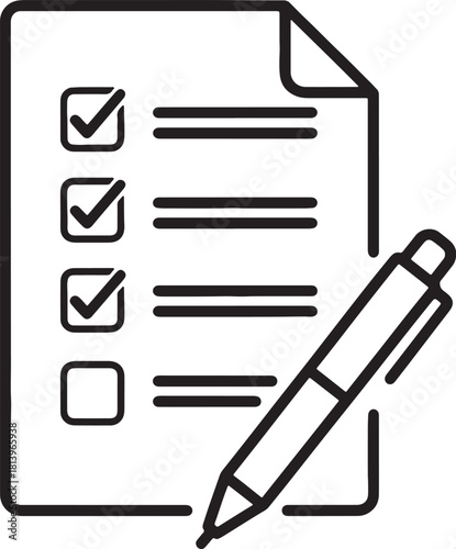 Checklist with checkboxes and pen icon outline to do list task