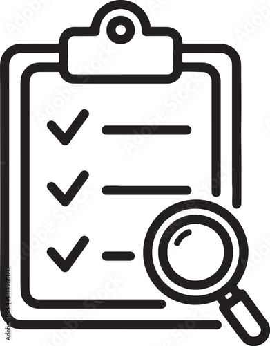 Clipboard with checklist and magnifying glass icon to do list task