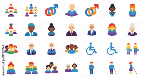 Diverse People Icons Representing Social Inclusion and Community Diversity