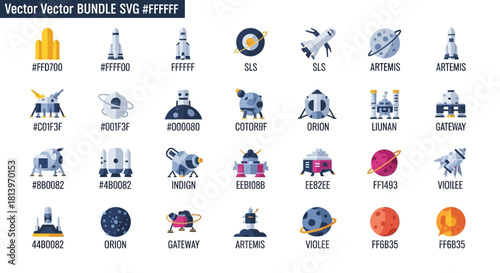 Collection of Space Exploration Vector Icons: Rockets, Satellites, and Planets Bundle
