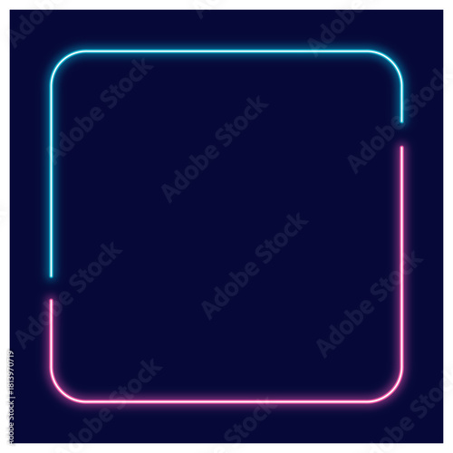 シンプルな正方形ネオン線フレーム背景 水色 ピンク