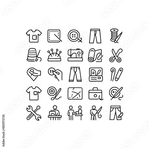 Hand drawn sewing and tailoring icons collection