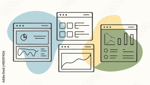 Four dashboard windows displaying data isolated on