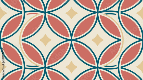 Seamless geometric pattern with interlocking circles and diamond shapes design