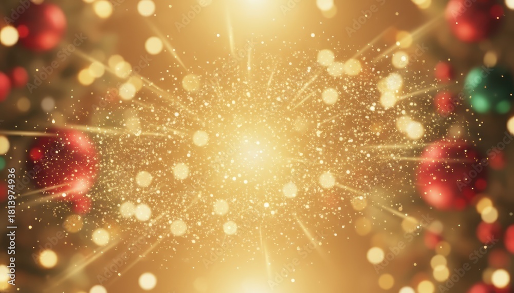 Fototapeta premium Golden Christmas Background with Festive Bokeh Lights and Ornaments.