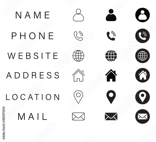 Business Card Contact Information Icon Set Editable Stroke