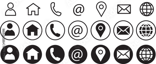 Business card icon set. Contact icon set. Thin line Contact icons set. Contact symbols - Phone, mail, fax, info, e-mail, support. vector for business card and website