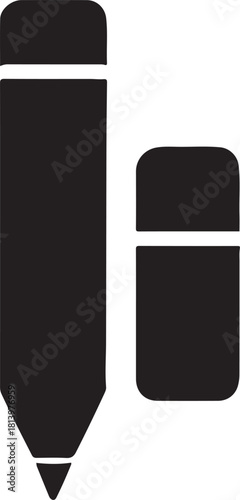 Pencil and eraser silhouette icon in bold vector style, perfect educational tool for school designs