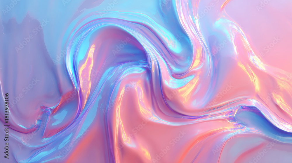 Obraz premium Pastel Abstract Fluid Art With Pink Purple Blue Waves Creating Dreamy Marble Effect Modern Digital Background Design