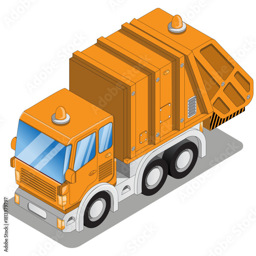 Garbage truck. Isometric. Isolated on white background. Vector illustration.