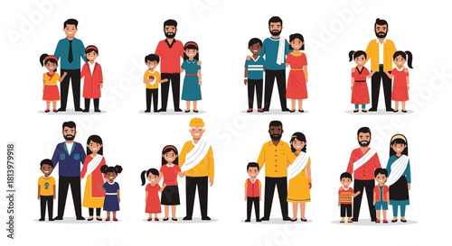 Diverse families illustration: parents with children of different ethnicities.