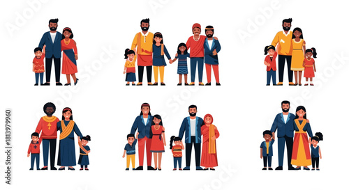 Diverse Family Portraits Illustrations of Families with Children Representing Various Cultures