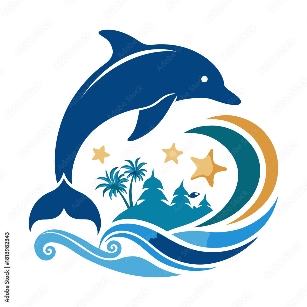 Obraz premium Dolphin Wave Silhouette Vector