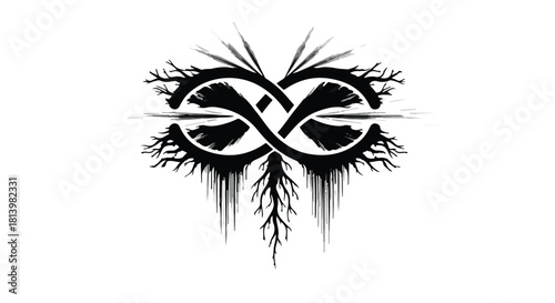 Mysterious abstract symbol with organic, root-like elements and sharp lines