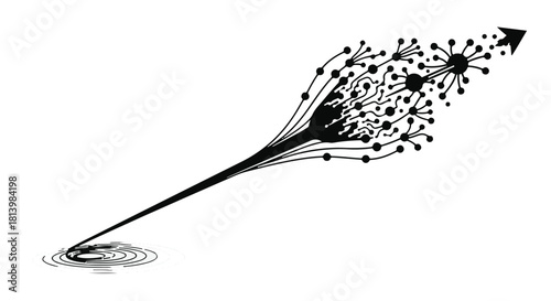 Abstract representation of data growth and network expansion with an upward arrow