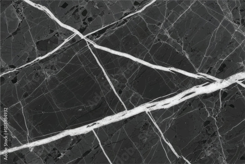 Close up view of a dark gray marble surface featuring prominent white veining creating a striking natural abstract pattern ideal for backgrounds