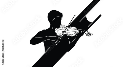 Musician passionately playing violin with dynamic abstract shapes