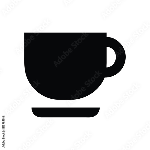 A minimalist black silhouette of a coffee cup on a saucer, isolated on, evokes simplicity and warmth, perfect for designs needing a touch of comfort and caffeine
