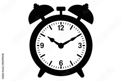 Analog Alarm Clock Silhouette | Classic Black and White Minimal Illustration | Time Icon Vector