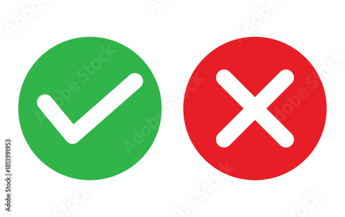 Green check mark and red cross mark isolated on symbols of approval and rejection yes and no icons right and wrong signs positive and negative feedback vector illustration