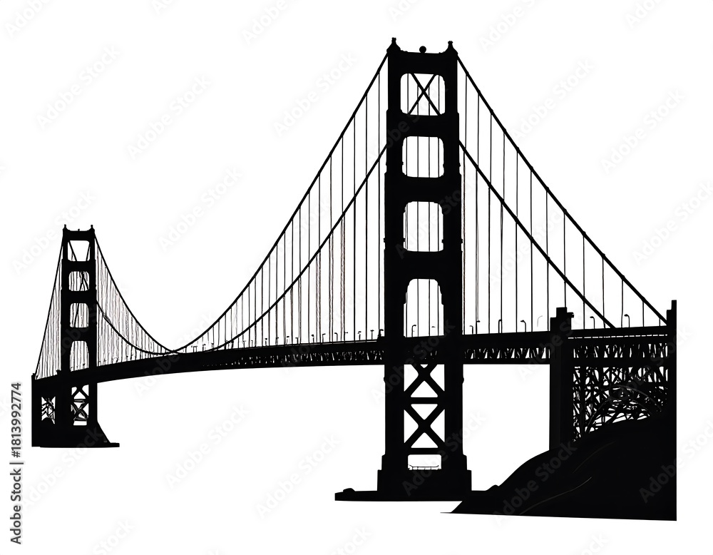 Obraz premium Golden Gate Bridge silhouette: iconic san francisco landmark against white backdrop
