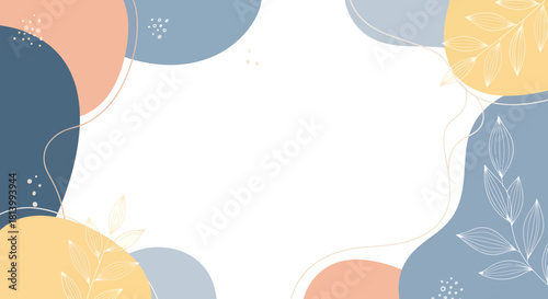 Abstract background with pastel shapes and floral elements, creating a soft and modern design.