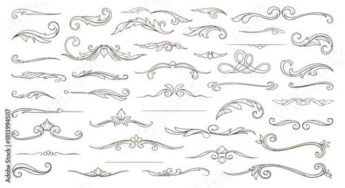 Collection of hand-drawn decorative dividers and flourishes.