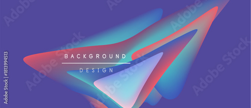 Abstract fluid shapes overlap, creating vibrant color gradients. Purple background emphasizes dynamic design elements. Modern aesthetic.