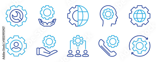 Global gear icon representing international industry and technology