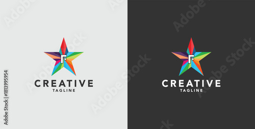 Digital colorful abstract icons, elements and symbols with initial F logo, template