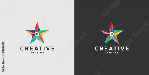 Digital colorful abstract icons, elements and symbols with initial D logo, template