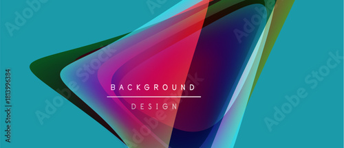 Abstract vibrant design features overlapping shapes, gradients. Turquoise background complements magenta, blue, green elements. Text reads background design.