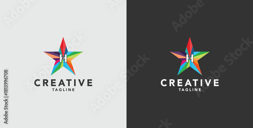 Digital colorful abstract icons, elements and symbols with initial H logo, template