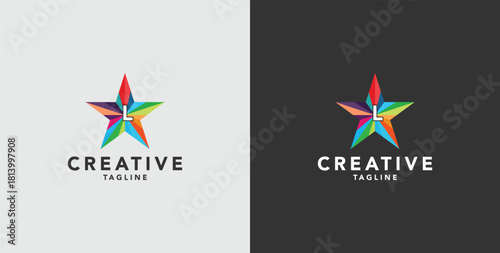 Digital colorful abstract icons, elements and symbols with initial L logo, template