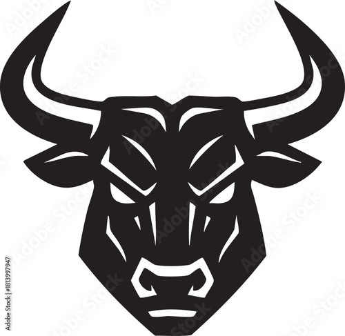 Black bull head silhouette vector logo icon illustration, strong animal symbol