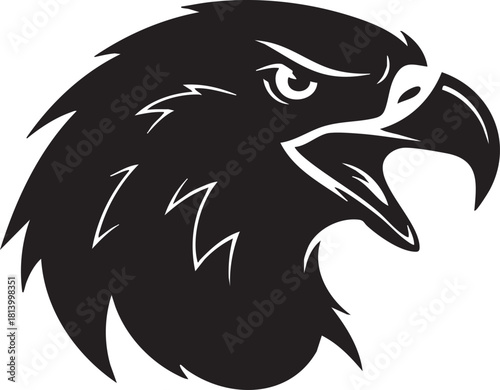 Fierce bald eagle head black silhouette vector logo icon illustration
